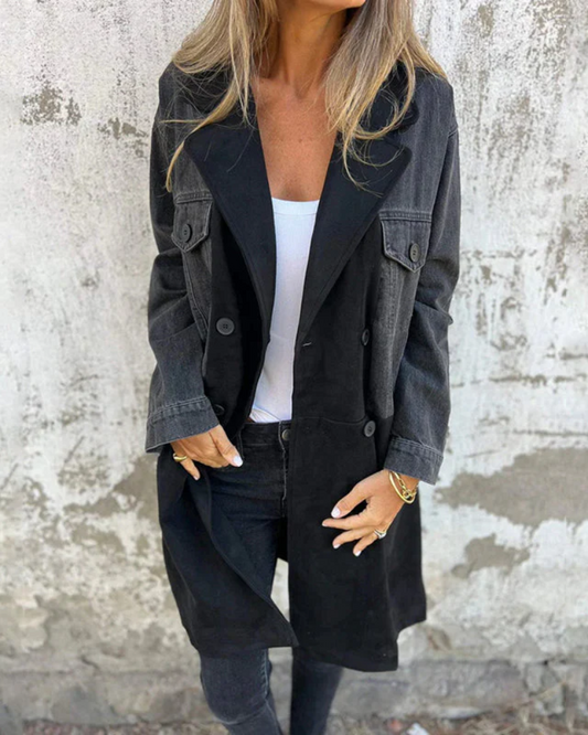 Marites - Denim and camel coat