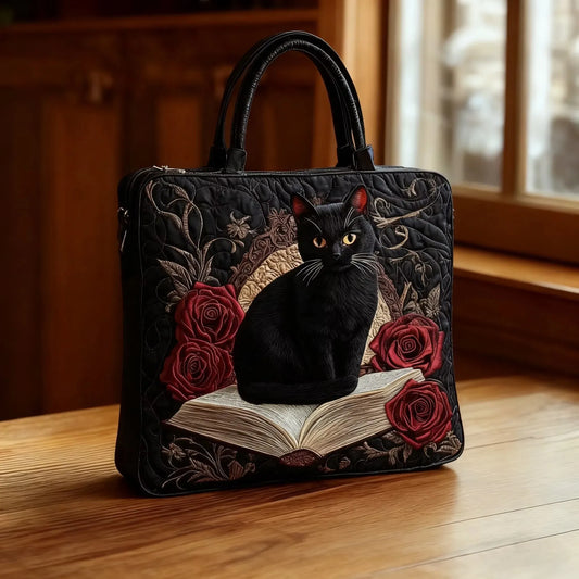 Quilted Craftswoman Bag - Black Cat on Books