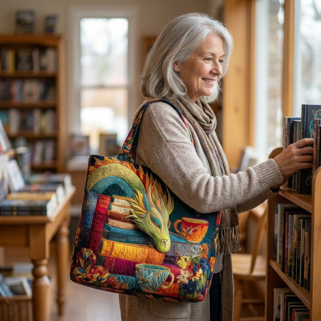 Artisan Tote - Dragon Reader with Books and Mugs