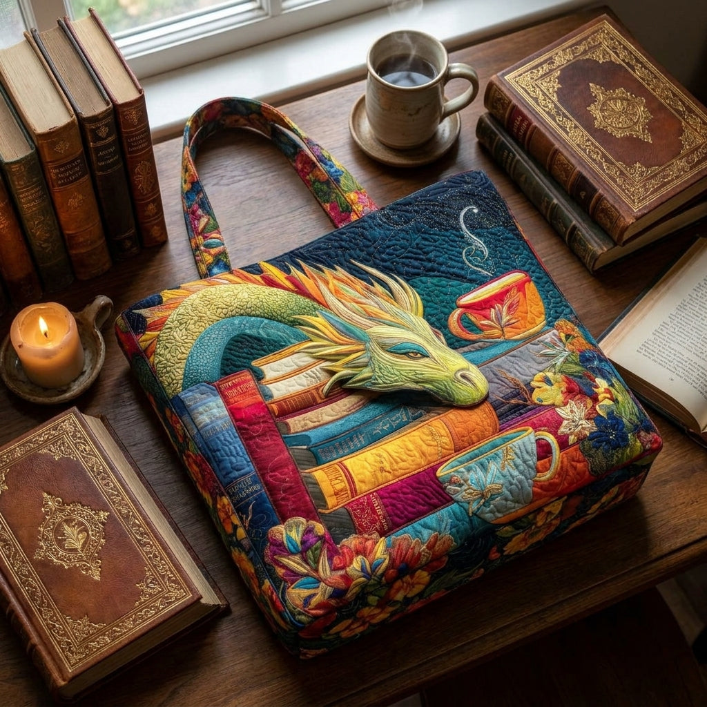 Artisan Tote - Dragon Reader with Books and Mugs