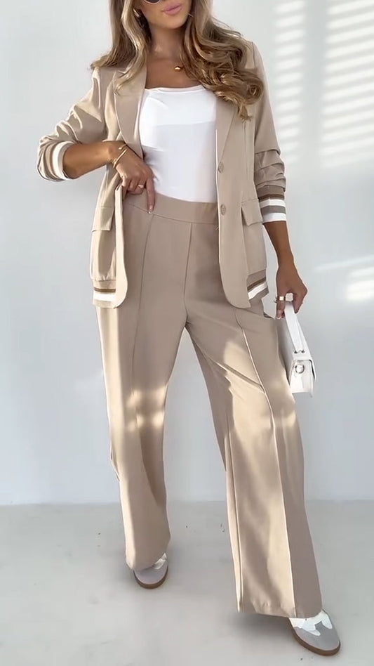 Kayla - Women's Lapel Solid Color Striped Casual Suit