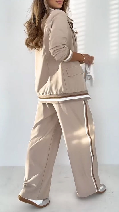 Kayla - Women's Lapel Solid Color Striped Casual Suit