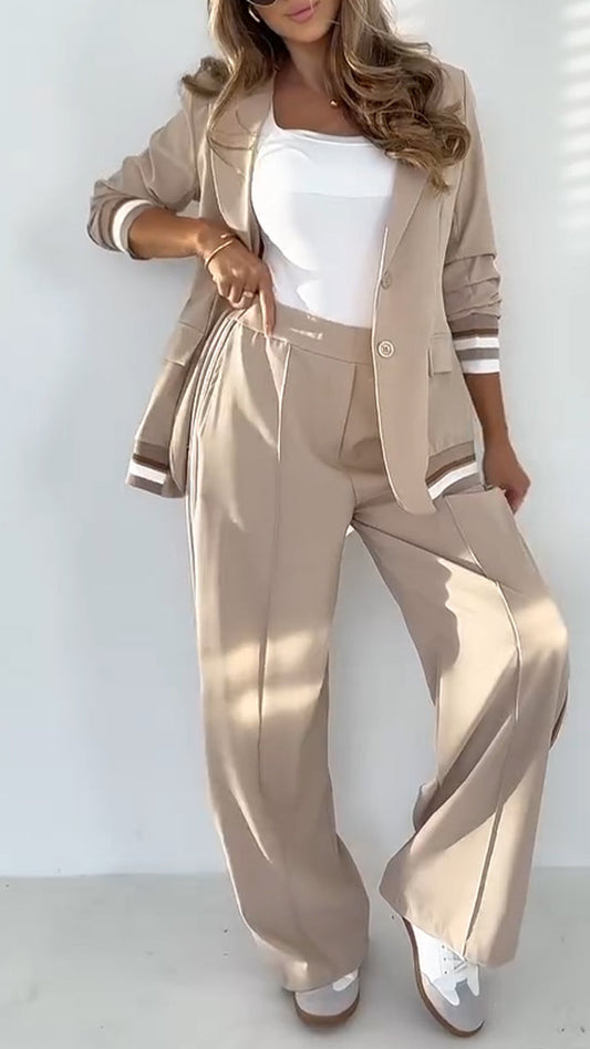 Kayla - Women's Lapel Solid Color Striped Casual Suit