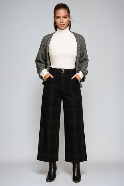 Amara | High-Waisted Checked Trousers