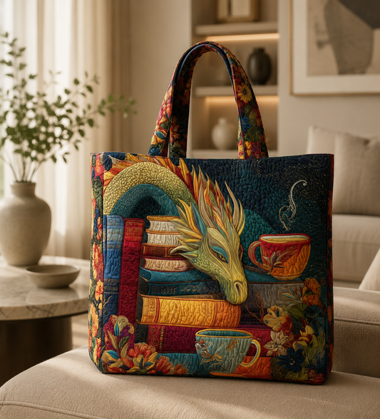 Artisan Tote - Dragon Reader with Books and Mugs